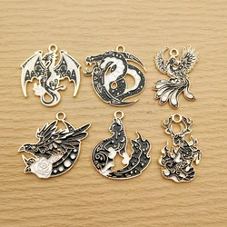 10pcs Dinosaur Phoenix Fox Deer Charm Jewelry Accessories Enamel Necklace Earring Pendant Diy Making Alloy Metal Gold Plated