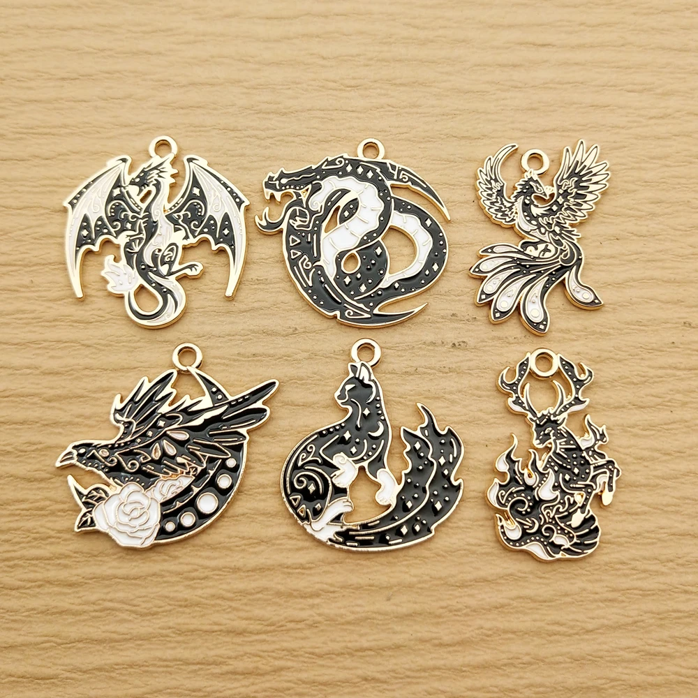 10szt Dinozaur Feniks Lis Jeleń Urok Biżuteria Akcesoria Emalia Naszyjnik Kolczyk Wisiorek Diy Making Alloy Metal Pozłacany