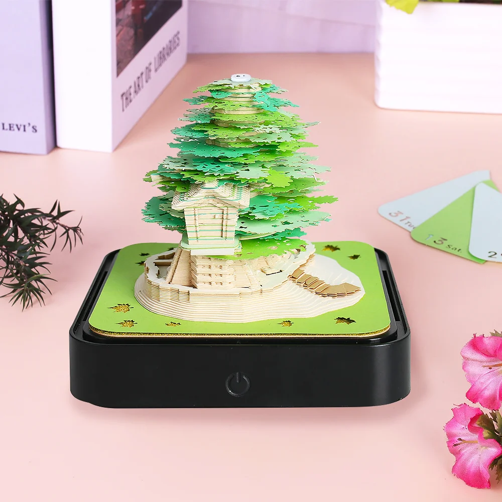 Omoshiroi Block 3D Notepad Sakura Treehouse 3D Calendar 2025 3D Memo Pad Block Notes Offices Paper Notes Christmas Birthday Gift