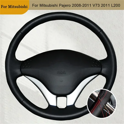 Imagen 1 del producto Cubierta de cuero de microfibra para volante de coche, accesorios interiores para Mitsubishi Pajero, 2008-2011, V73, 2011, L200