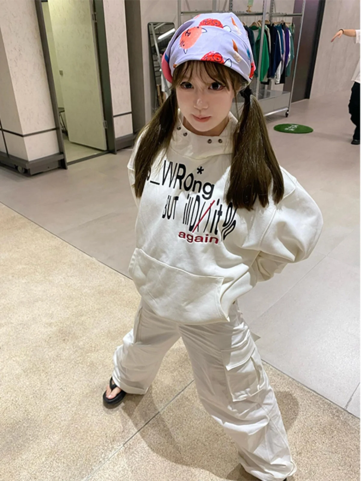 American High Street Women's Hoodie Cotton Loose Fit Printed Casual Vintage Top Autumn Winter New Style White Hood Sweatshirt