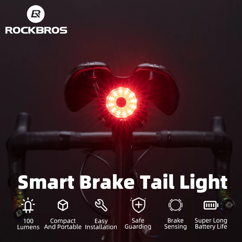 ROCKBROS Bike Tail Light Rear Bike Light Rechargeable Bike Rear Light Waterproof Bike Taillight 7 Modes Brake Sensing WR05