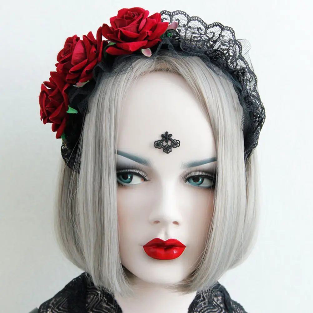 1Pcs Red Rose Hair Headband Wide Lace Rose Hair Band Non-Fading Lightweight Suitable for Adults Parade Ceremony