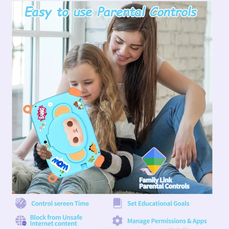 Tablette pour enfants avec écran de 7 pouces, appareil éducatif pour l’apprentissage précoce, jouet d’éveil, livrée avec une coque de protection.