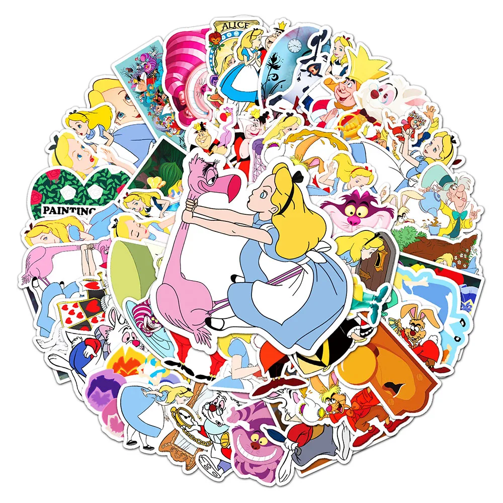 10/30/50pcs Anime Disney Cute Alice in Wonderland Cartoon Stickers Decals DIY Water Bottle Car Stationery Sticker Kid Party Gift