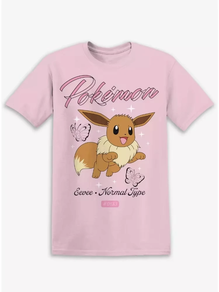 Bandai Nieuwe Pokemon Genie Eevee Vlinderprint Hoge kwaliteit mode heren korte mouw ouder-kind losse comfortabele T-shirt