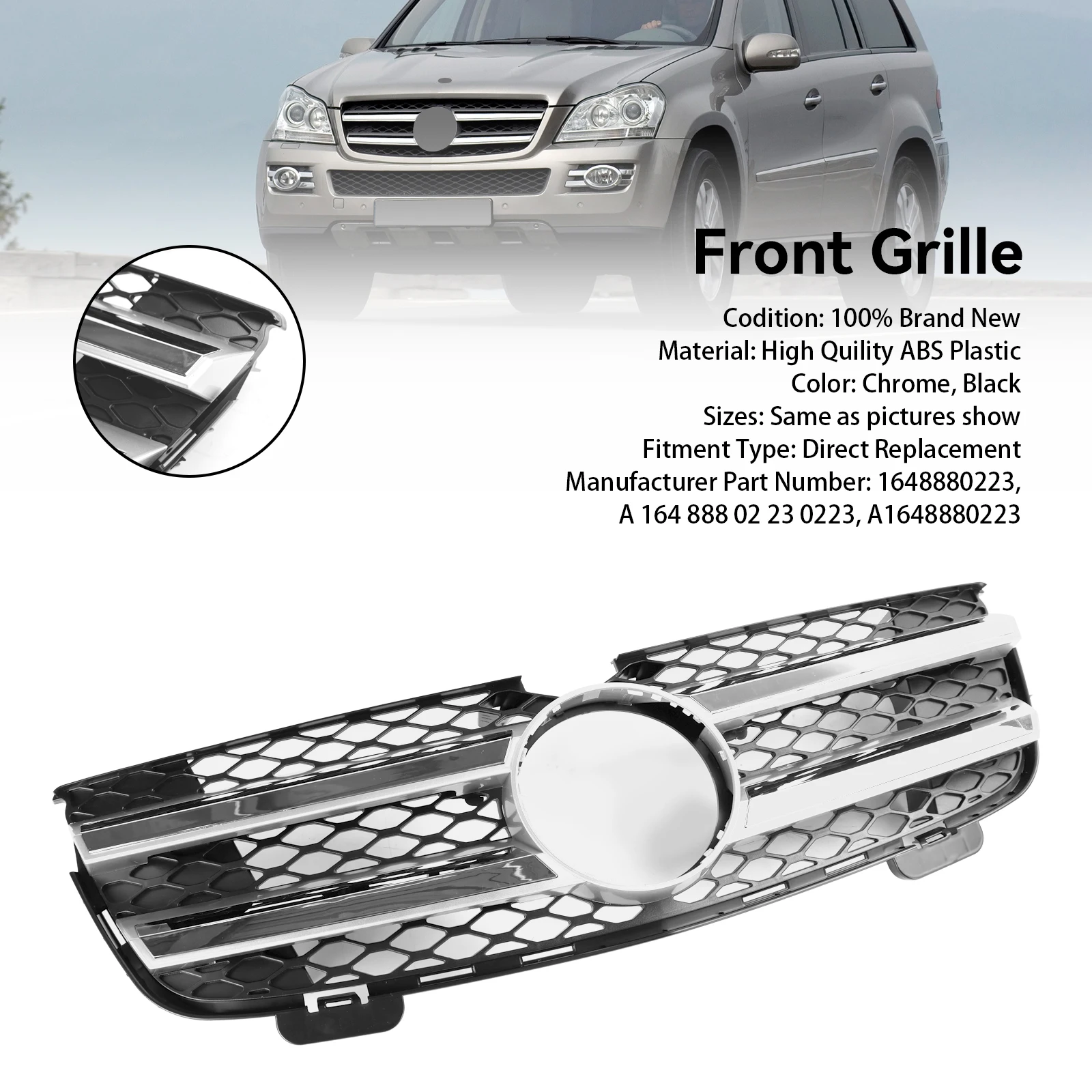

Front Bumper Grille Grill Fit for Mercedes Benz GL-Class X164 2007-2009 Chrome