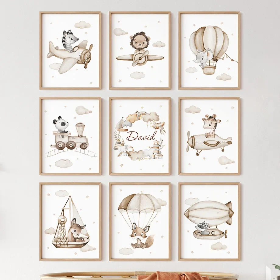 

Boho Wall Art Canvas Paintings for Kids Room Decor, Lion, Giraffe, Elephant, Raccoon, Panda, Cartoon Pictures, Nordic Nursery Po