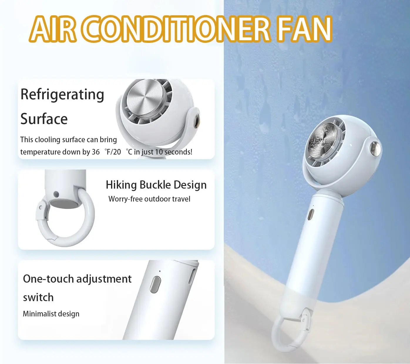 Protable Handheld Cooling Bladeless Fan USB Mini Fans Desktop Bladeless Fan Rechargeable Quiet 3 Gear