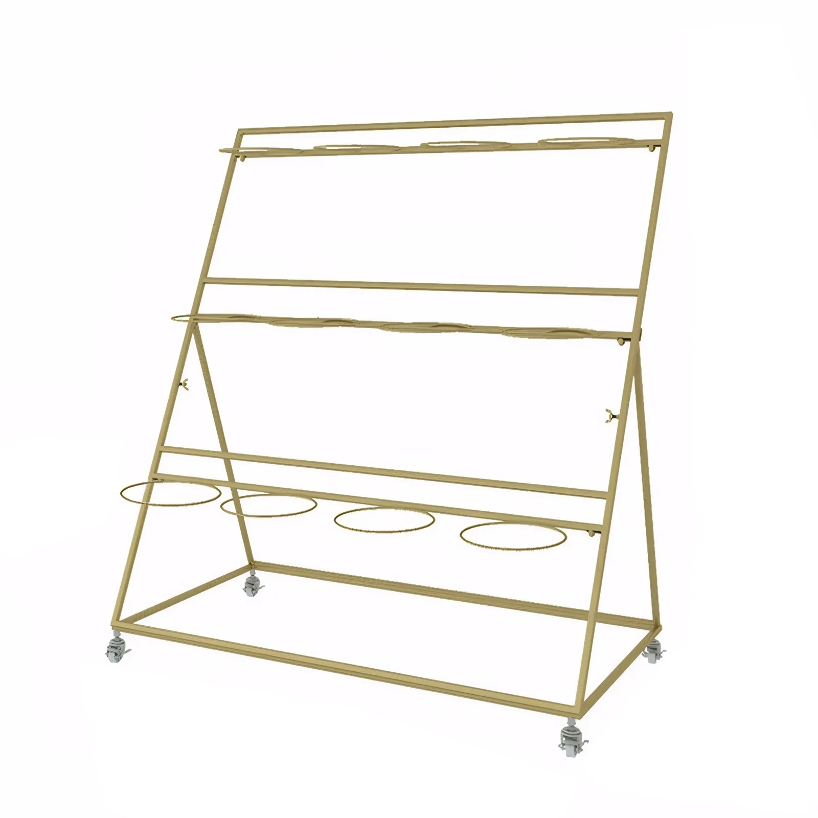 Flower Display Stand 3 Tier Metal Moving Plant Cart Shelf with Wheels and Foot Brake Florist Shelf for Outdoor Balcony Courtyard