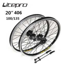 Liteproelite Folding Bicycle Wheels JIELUN 20 inch 406 Wheelset V/Disc Brakes 100x135mm 8/9/10 Sealed Bearing Wheels 28 Holes
