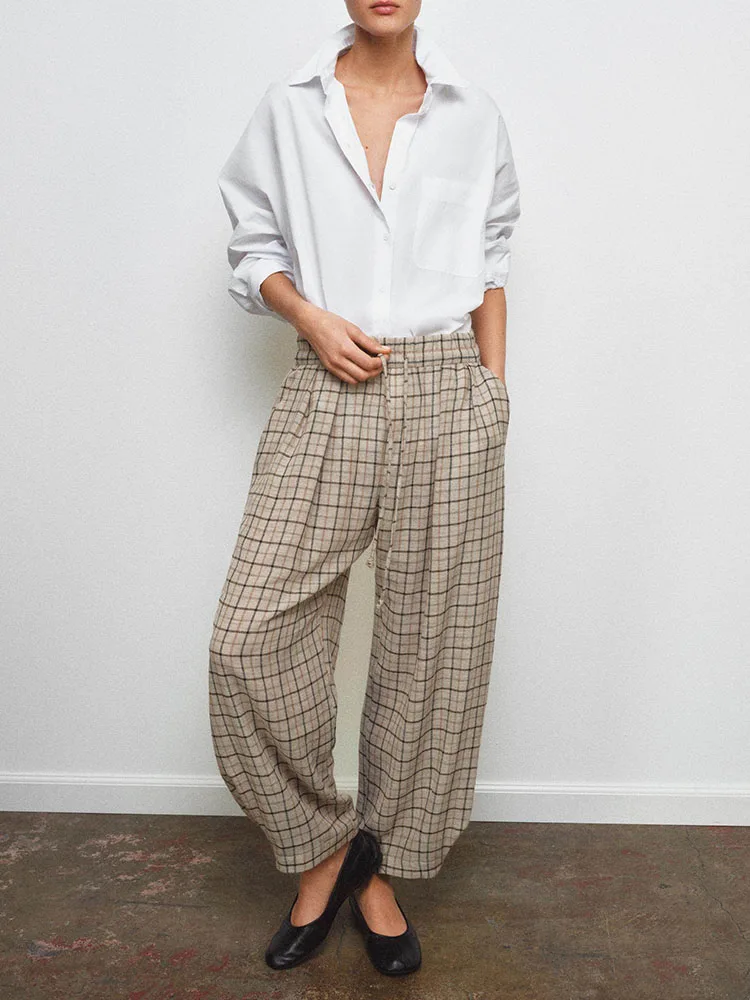 

Spring 2026 Women's Faion Sweet Casual Plaid Pants Belted Mid-Waist New Arrival Ethnic Stage Clothing T Dres