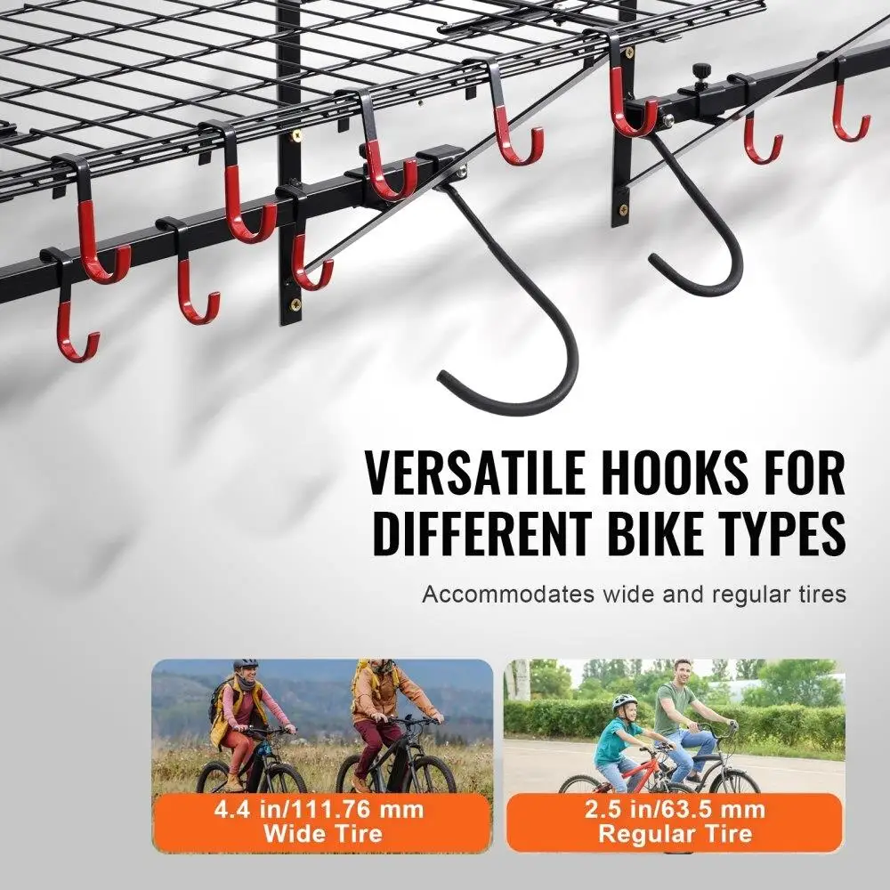 Bike Storage Rack Wall Mount Garage Bike Holder & 2 Shelves for 4 Bicycles