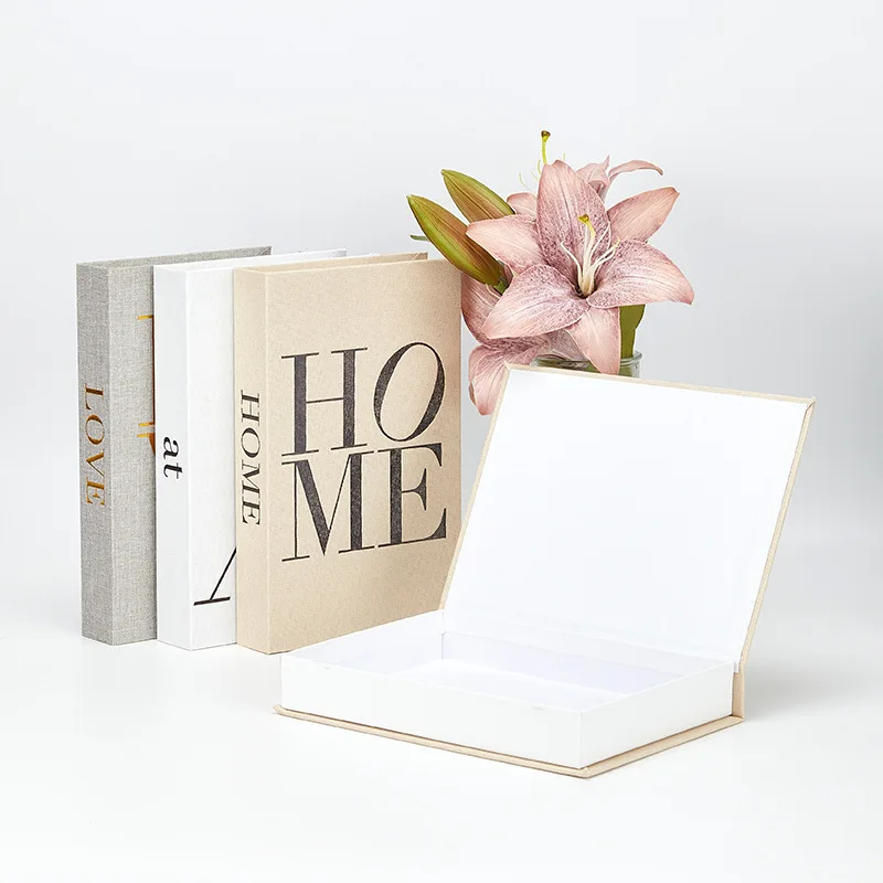 3pcs Linen-Finish Magnetic Closure Decorative Book Box – Gold-Embossed Jute Keepsake Chest for Jewelry, Treasures &Home Styling