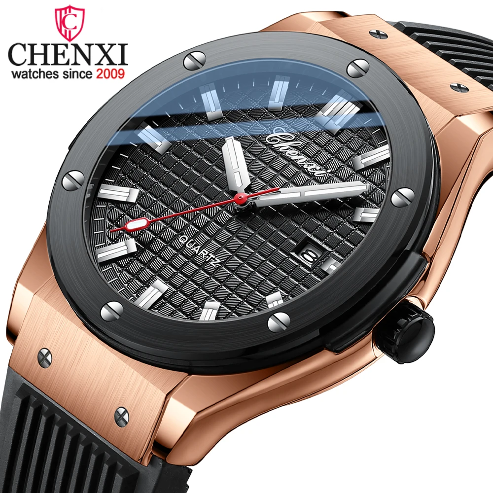 CHENXI Brand Business Men Quartz Watch Silicone Strap Date Calendar Wristwatch Waterproof Analog Quartz Clock Male