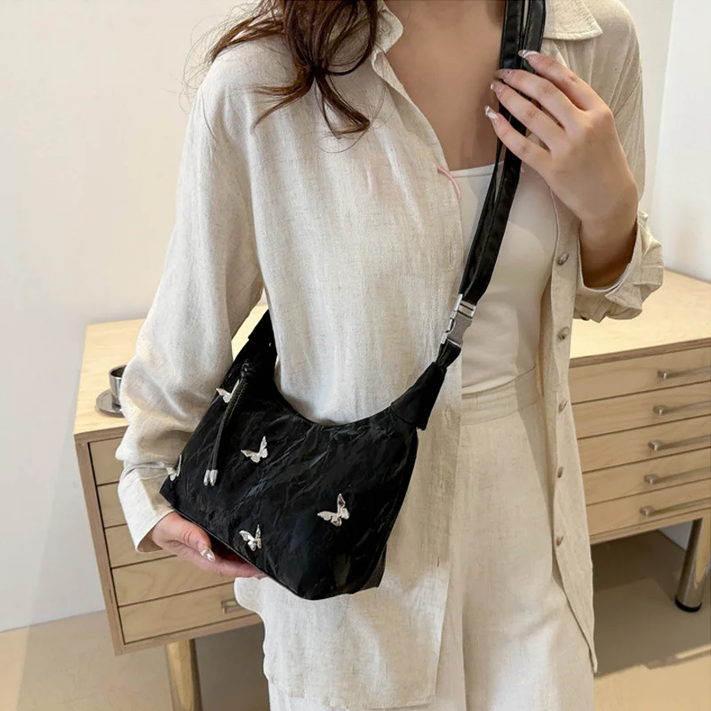 Damen-Umhängetasche mit Schmetterlings-Dekor, verstellbarer Riemen, leicht, für den täglichen Gebrauch, Hobo-Umhängetasche, vielseitige Tasche für Arbeit, Reisen, Einkaufen – Detail 3