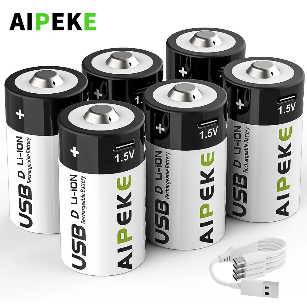 

AIPEKE 1.5V d Size 6000mWh Rechargeable Battery r20 rechargeable batteries d size Type-C Charging for Flashlight Gas Cooker