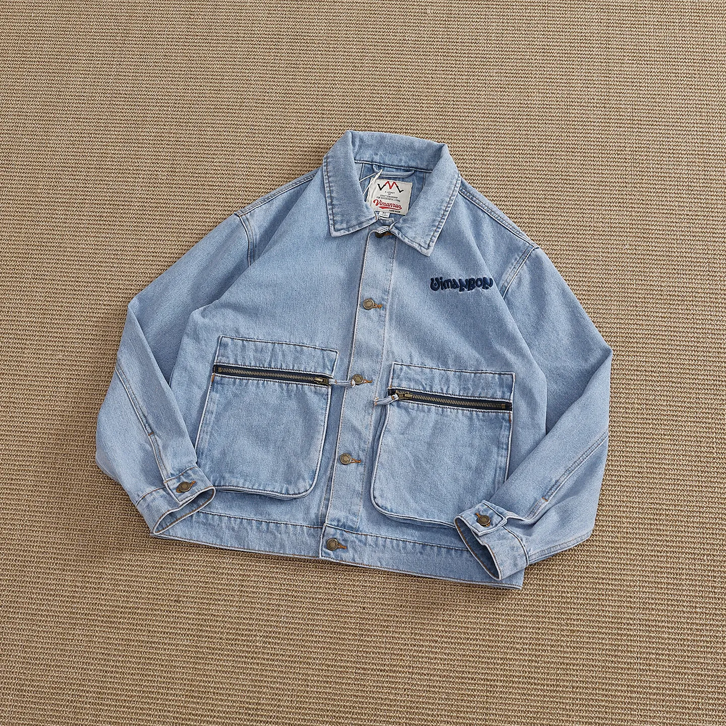 Retro washed denim jacket men's old large pocket lapel loose workwear style denim jacket top