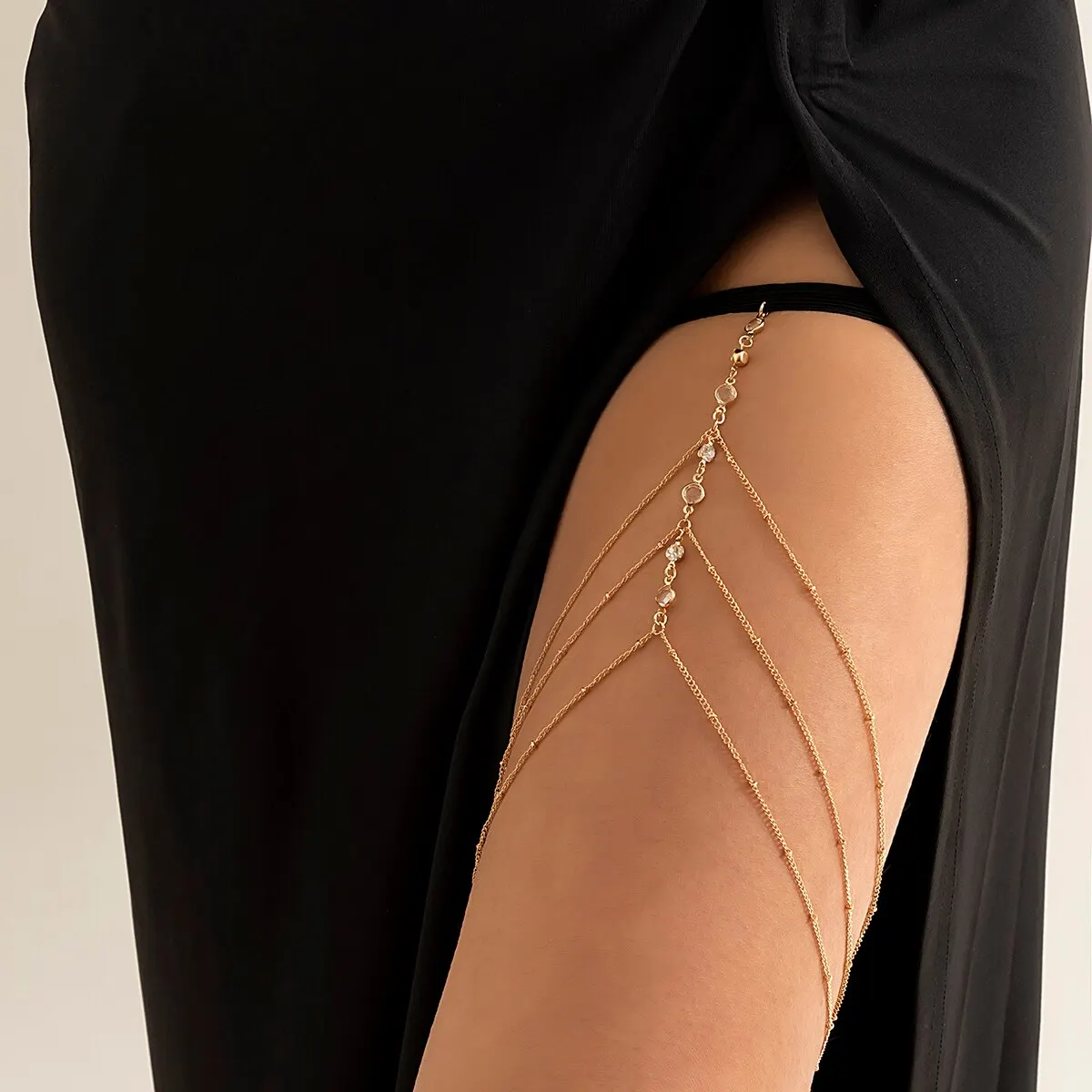 Boho elastisches Band Kristall Bein Oberschenkel Kette für Frauen Sommer Strand Sexy Quaste mehrschichtige verstellbare Körperschmuck Kleid dekorieren