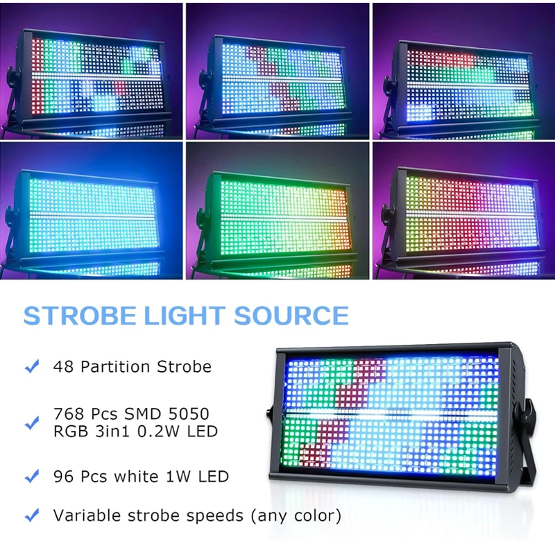 200W LED 48+8 Segments Strobe Light RGB+W DMX512 Stage Flash Lamp Sound Activated Pixel Effect for DJ Disco Bar KTV Party view 4