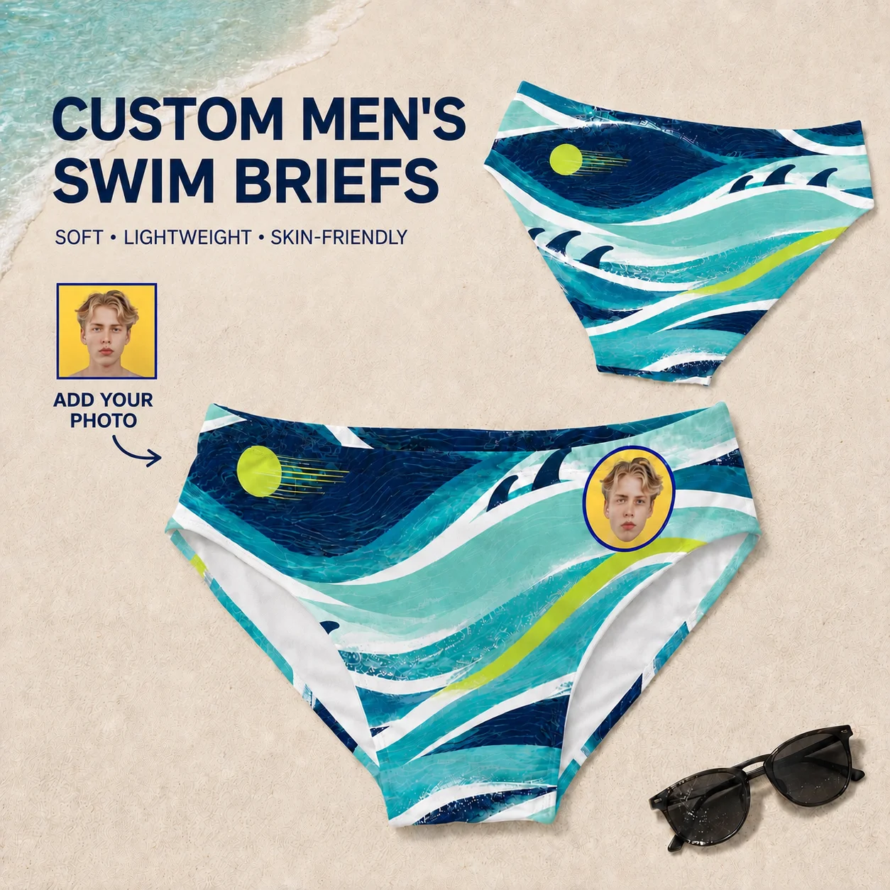 Cute Photo Custom Funny Print Men's Swimming Trunks Short Breathable Weight Skin-friendly DIY Personalized Sweet Boyfriend Gifts