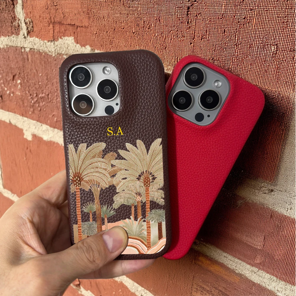 Customized Name DIY letter phone case for iphone 16 15 14 plus 13 12 11 pro max 16E cover Desert Palm Tree funda cases carcasa