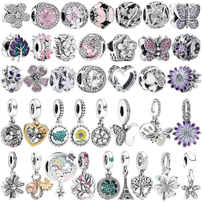 

New 925 Sterling silver Daisy Flower Butterfly Firefly Pendant charms beads Fit Original Pendant Charm Bracelet DIY Jewelry Gift