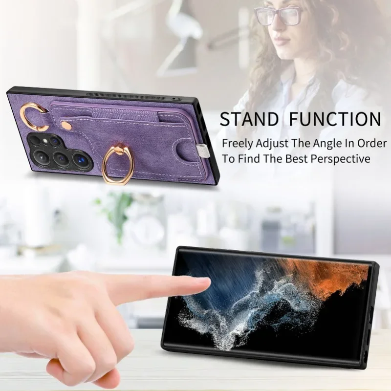 Ring Holder Phone Case for Samsung Galaxy S24 FE S26 S25 S23 S22 Ultra A17 A07 A57 A37 A36 A56 Magnetic Wallet Card Slot Cover