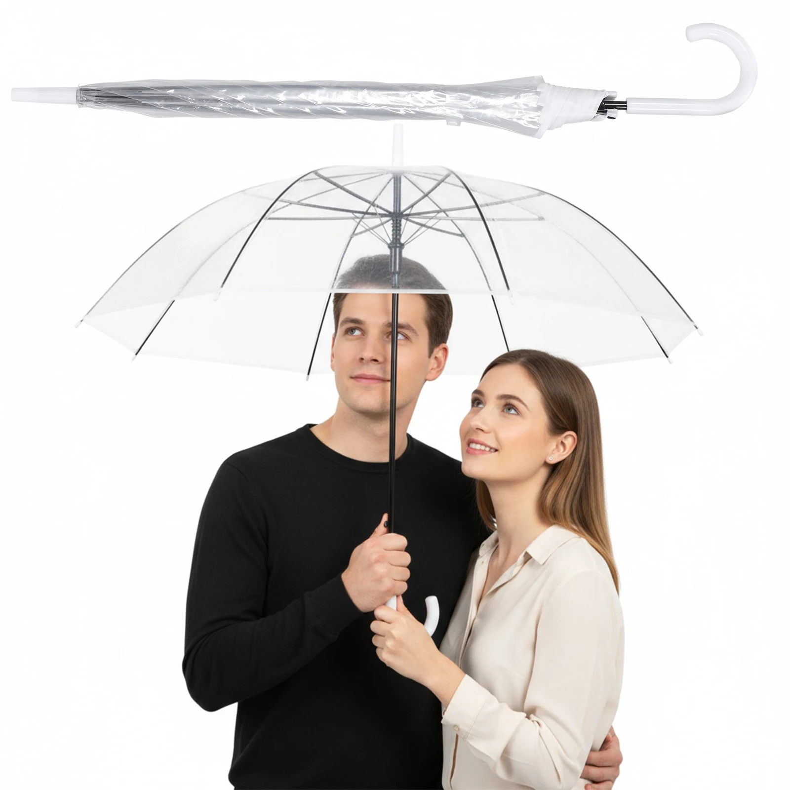 

50/32 Pack Large Canopy Umbrella Windproof Waterproof Stick Wedding Umbrellas Auto Open for Bride Groom Photography Golf Outdoor
