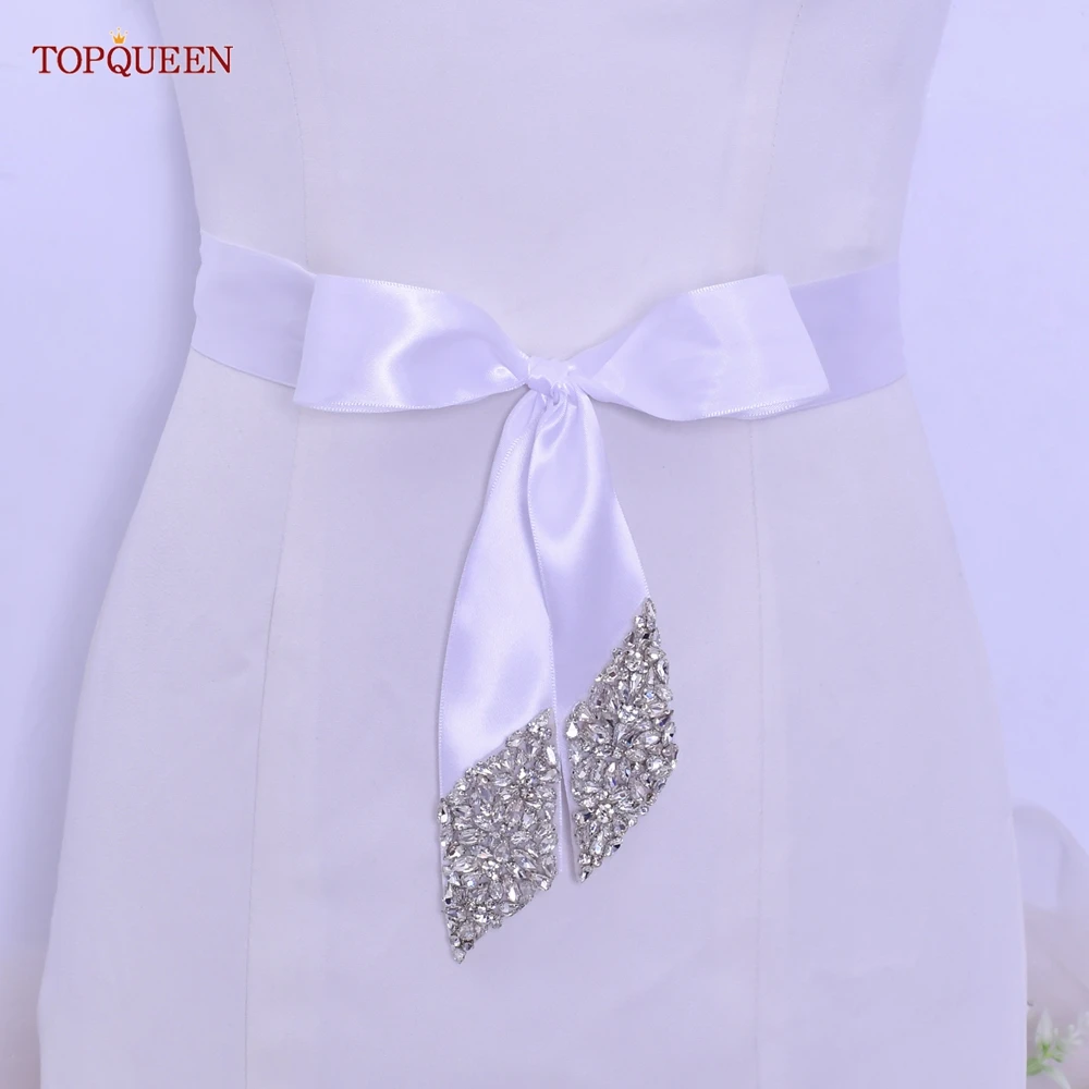 Toprqueen S95 Sabuk Pernikahan Cantik Baru Pita Simpul Busur Pengantin Berlian Buatan Perak Berkilau Dekorasi Applique Gaun Wanita Selempang