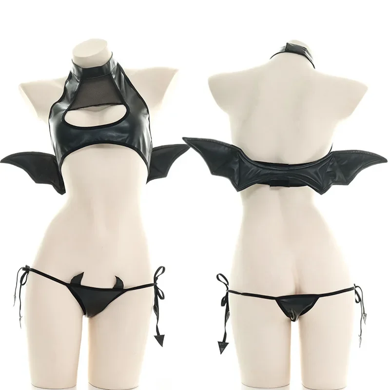 

Lolita Bat Cosplay Bikini Set Hallloween Little Devil Wings Bra Underwear Underpants Suit Demon Design Costume Women Girls Gifts