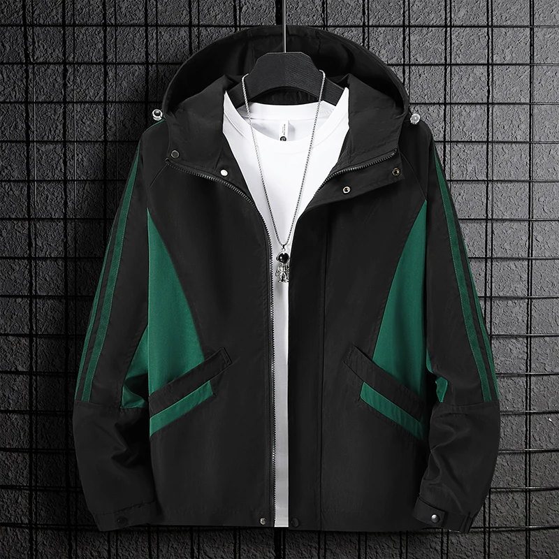 Man Black Windbreaker Windproof Waterproof For 2024 Spring Autumn Zip Up Jacket Men's Streetwear Bomber Clothes OverSize 4XL 5XL