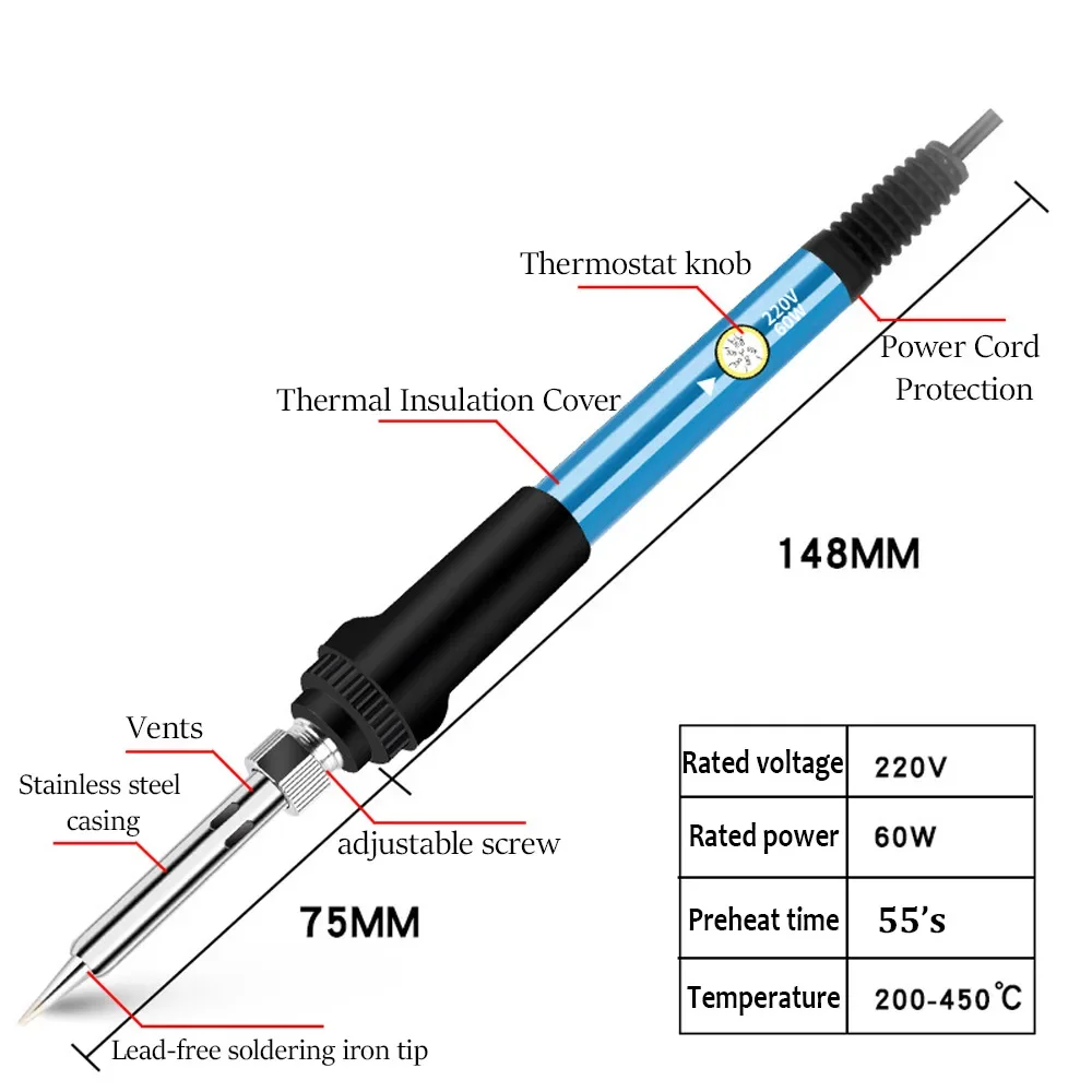 Adjustable Temperature Electric Soldering Iron 220V/110V 60W Electric Soldering Iron Set Welding Solder Repair Tool image 5