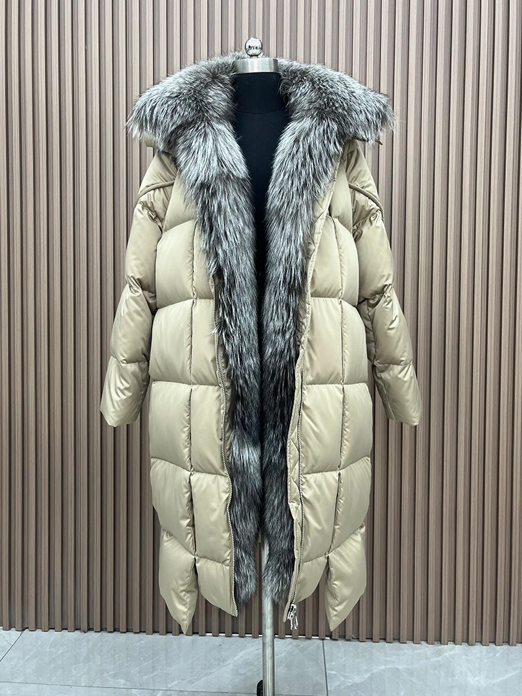 New Women Winter Long Goose Down Coats Natural Real Fox Fur Collar Thick Warm Female Outwear Puffer Jackets