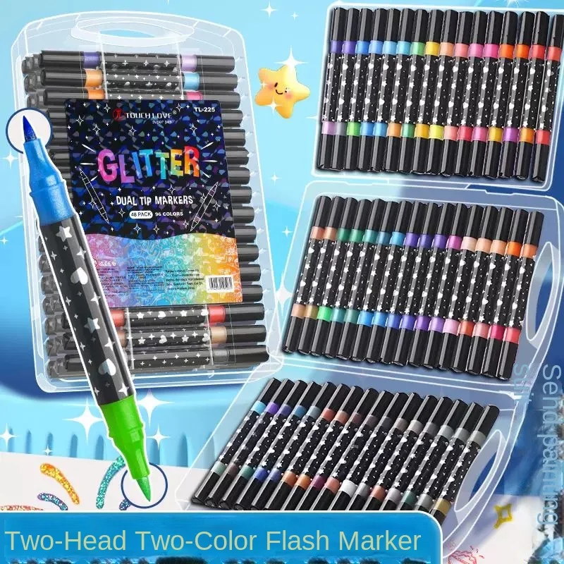 24/48/72/96 Colors Dual Brush Tip Glitter Art Markers Metallic Paint Marker Pens DIY Crafts Birthday Cards, Making Poster, Album