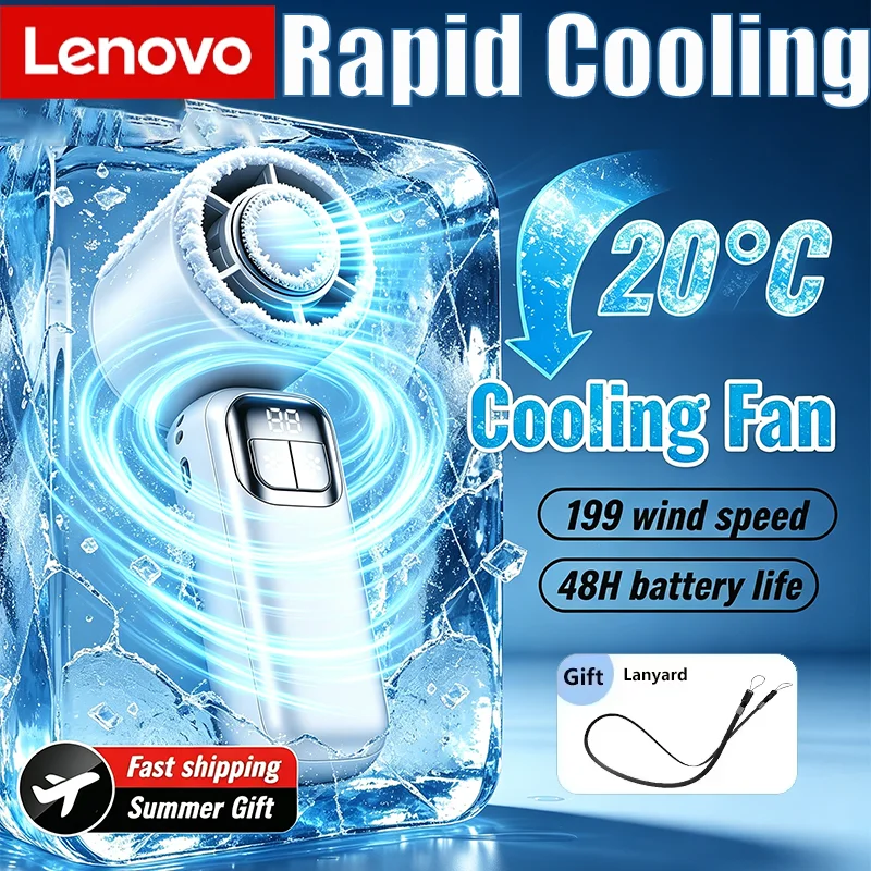 Lenovo USB Rechargeable Brushless Motor Ice Cooler Fan 199 High Speed Turbo Jet Handheld Cooling Fan for Office Travel Outdoor