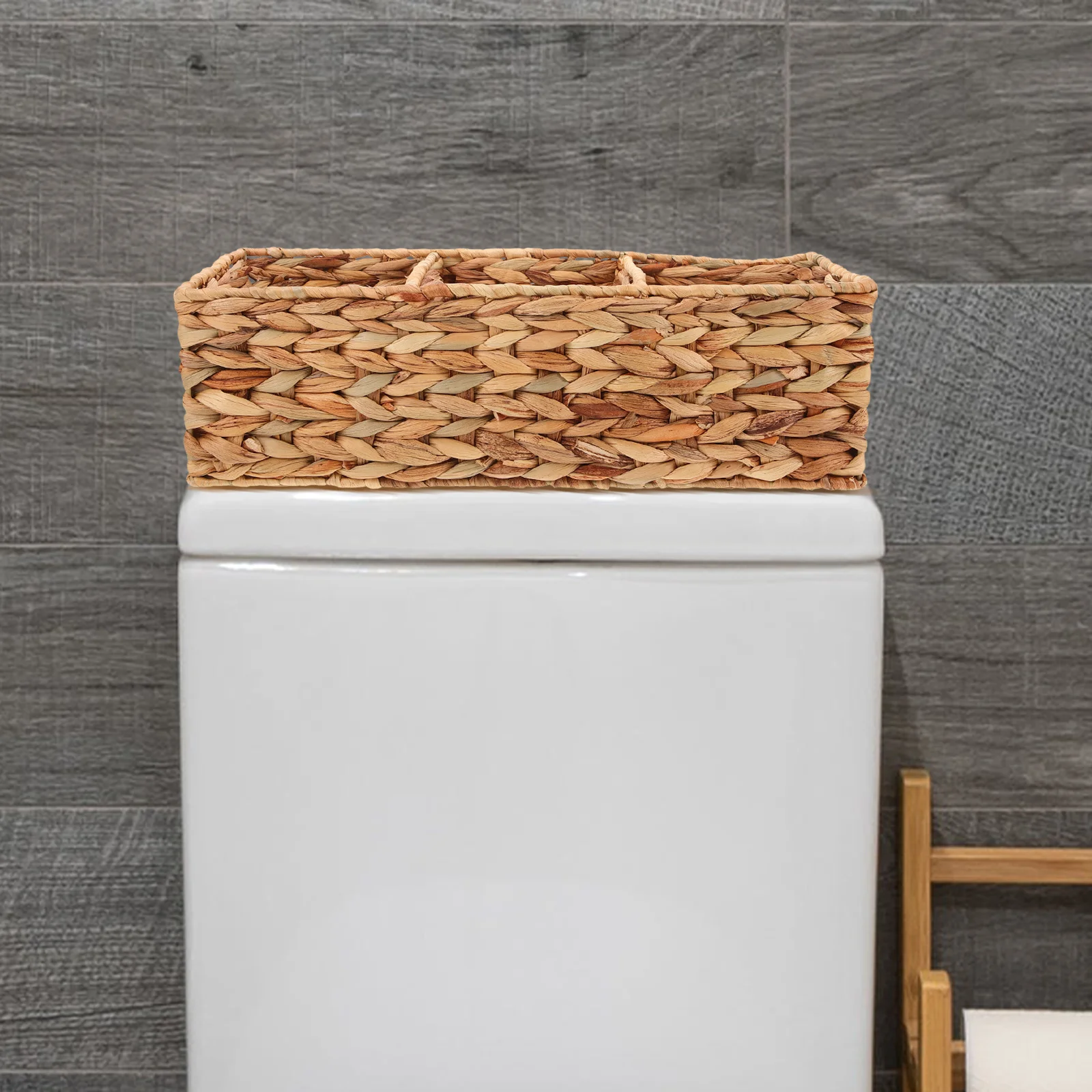 

Straw Woven Storage Basket 3-Compartment Handle Large Space Desktop Organizer Sundries Holder for Home Office Kitchen