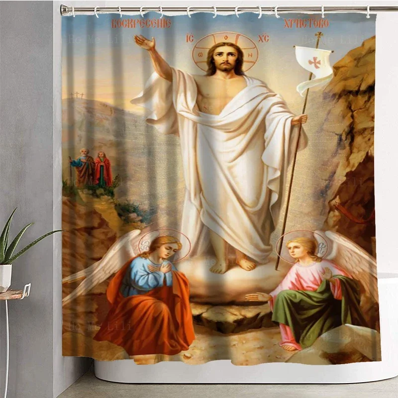 Easter Resurrection Christ Icon Jesus Good Shepherd Bible Poster Fabric Shower Curtain By Ho Me Lili For Bathroom Decor