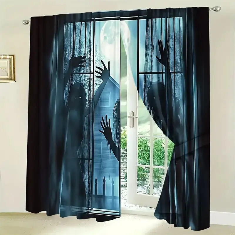 Halloween scary ghost and monster pattern printed curtains, window decorations, home decorations, room decorations