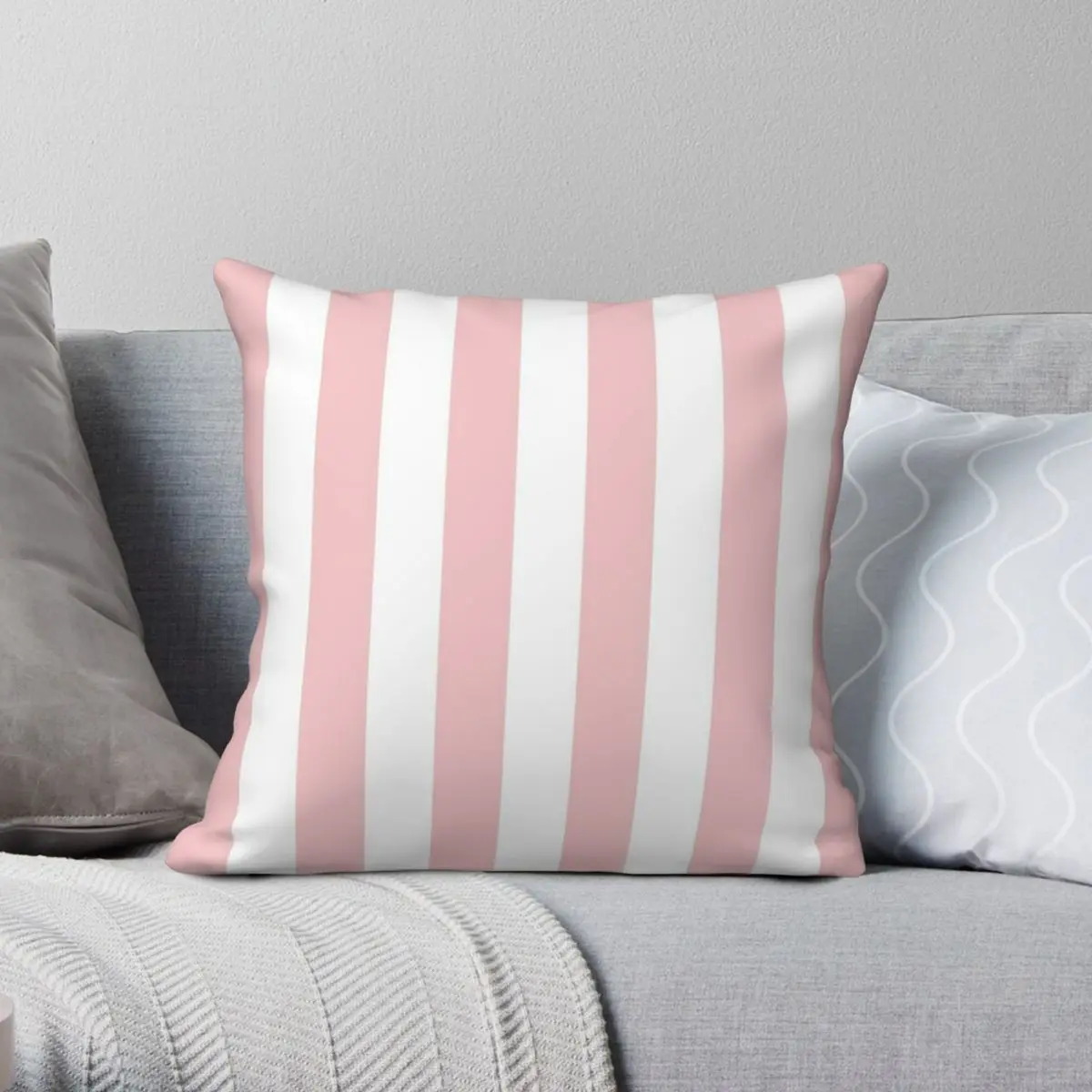 Pale Pink Rose White Stripe Square Pillowcase Polyester Linen Velvet Pattern Zip Decor Throw Pillow Case Bed Cushion Cover