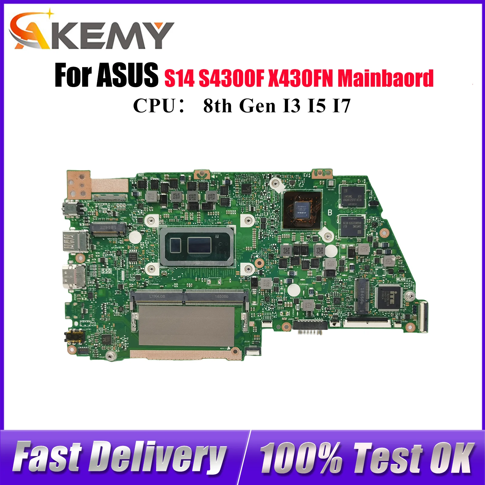 

X430FN Материнская плата для ноутбука ASUS VivoBook X430FN S4300F X430F R430F K430F V430F S14 S430F Материнская плата с процессором I3 I5 I7 тест ОК