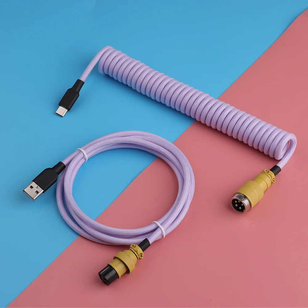 LANO Type C Keyboard Coiled Cable Hardware Linker Usb GX16 Aviation Mechanical Cable  Spiral Gaming USB C Keyboard Cable