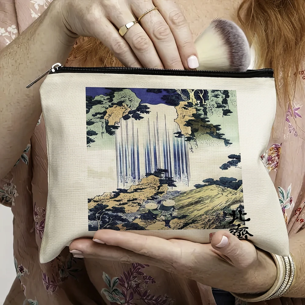 

Vintage Katsushika Hokusa Women Makeup Bags Double Print Japan Art Lady Cosmetic Bag Children Wallet Girl Mini Clutch Handbag