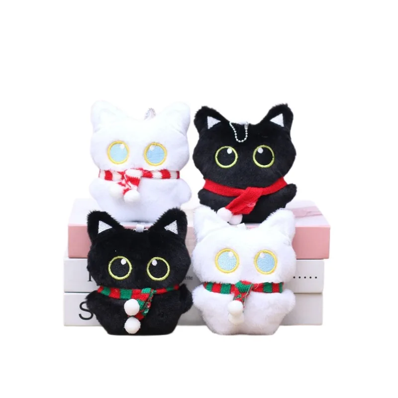 11CM Cute Black Cat Plush Dolls Big Eyed Cat Pendant Plush Toys Cartoon Soft Backpacks Accessories Christmas Keychain Gift