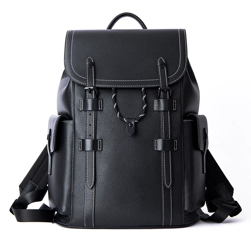 Luxury Design Men Backpack Large Capacity Men Travel Backpack Top Grain Leather Men Bag Cow Leather Backpacks Leisure Shoolbag