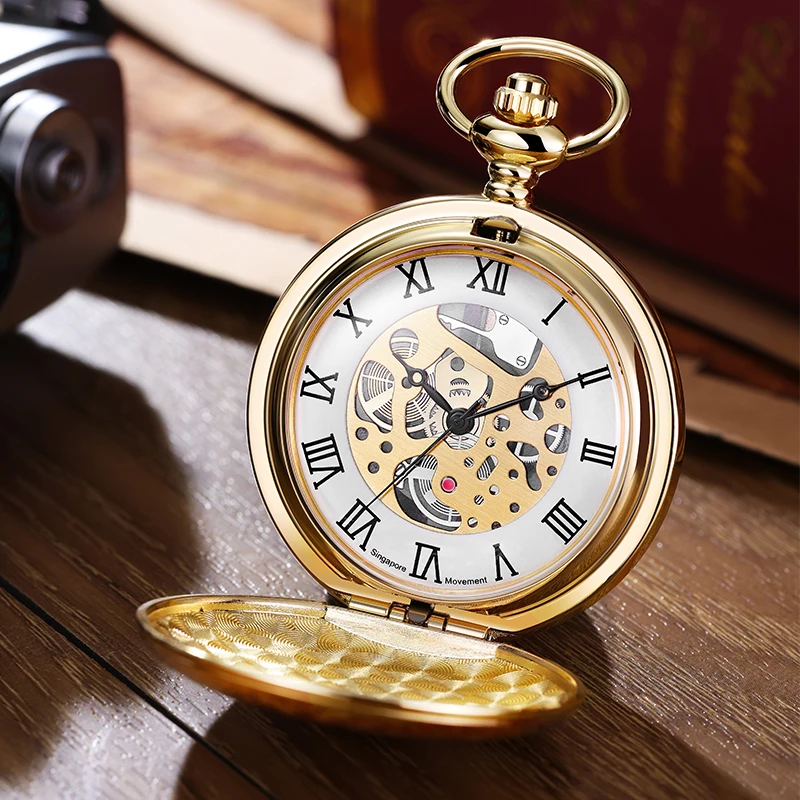 Pattern: Gold engraved shield pattern, quartz pocket watch with thickened chain, all golden color, very noble, but also suitable