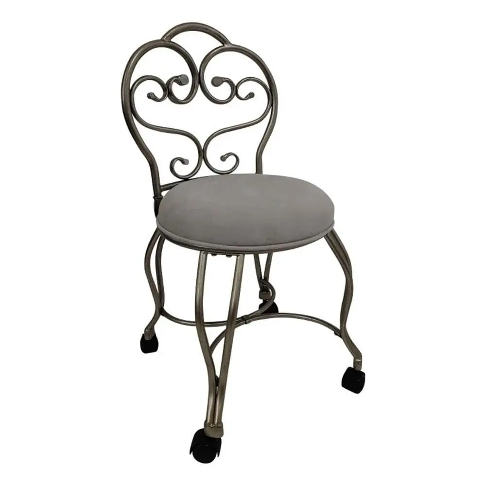 Classic Victorian Vanity Stool with Back Silver