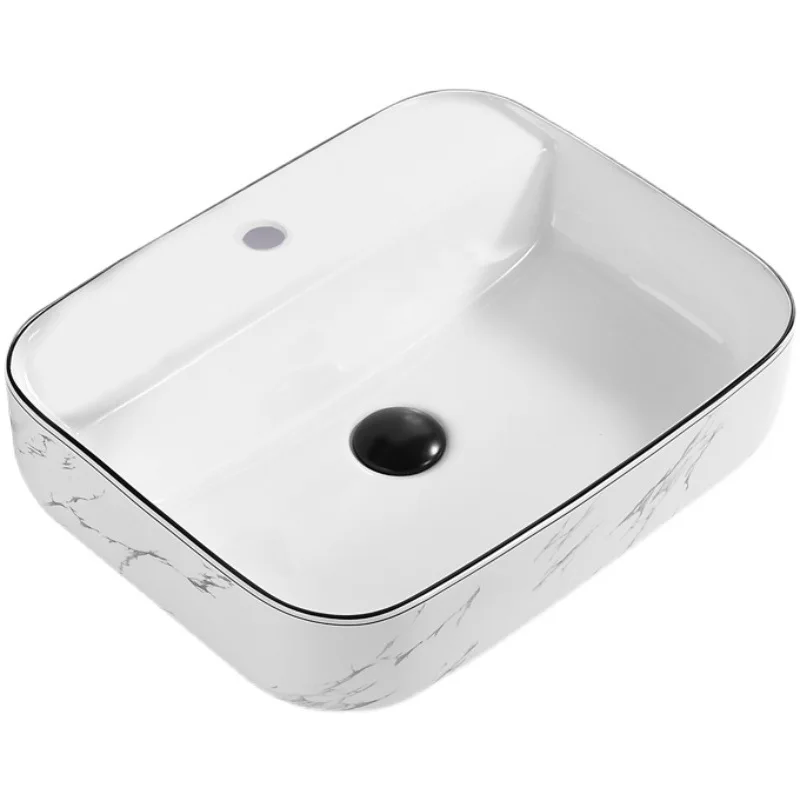 

Top Basin Ceramic Household Single Basin Stone Pattern Black Edge Small Size Washbasin Balcony
