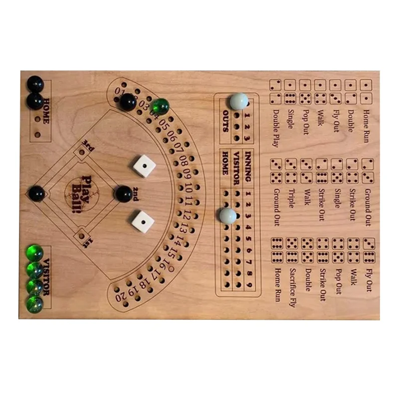 AS96-Baseball Dice Board Game Wooden Dice And Board Game Interactive Double Table Game Fun Sports