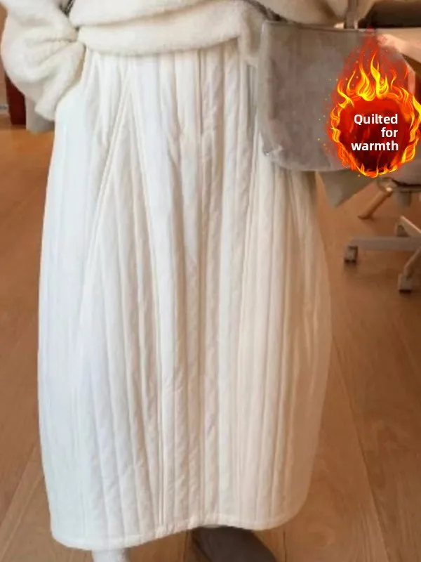 

Autumn Winter Quilted Cotton f Skirt Elastic Waist Slimming Base Layer Skirt for plus Size Women Warm Long Sve A-Line S...